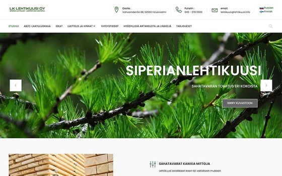 поставки лиственницы в Финляндию. Сайт  на трех языках. lehtikuusi.info